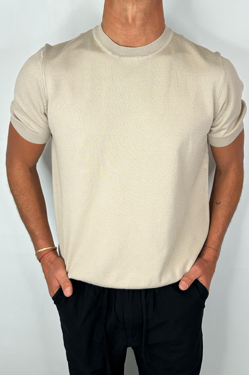 Nigel Fitted Knitted Tee Oat