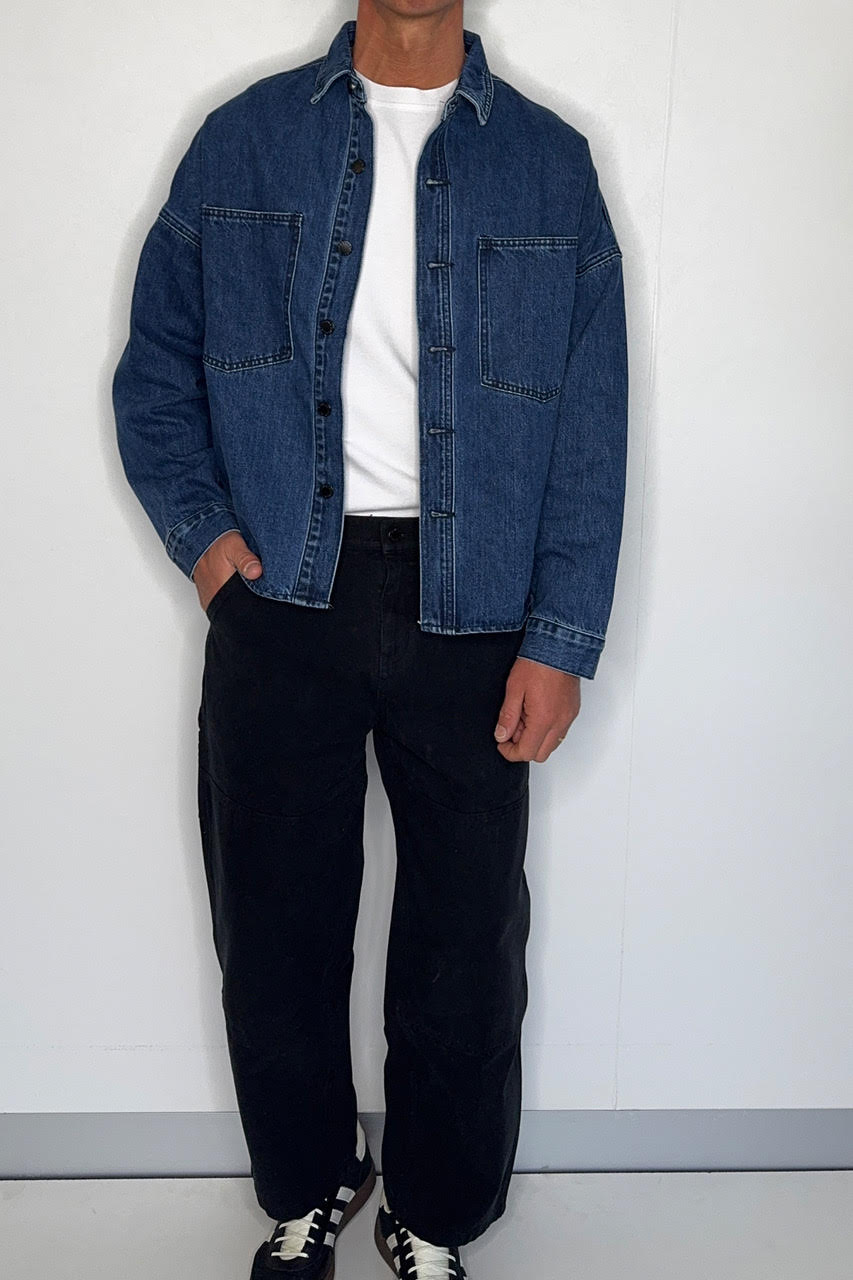 Drop Shoulder Denim Shirt Dark Blue