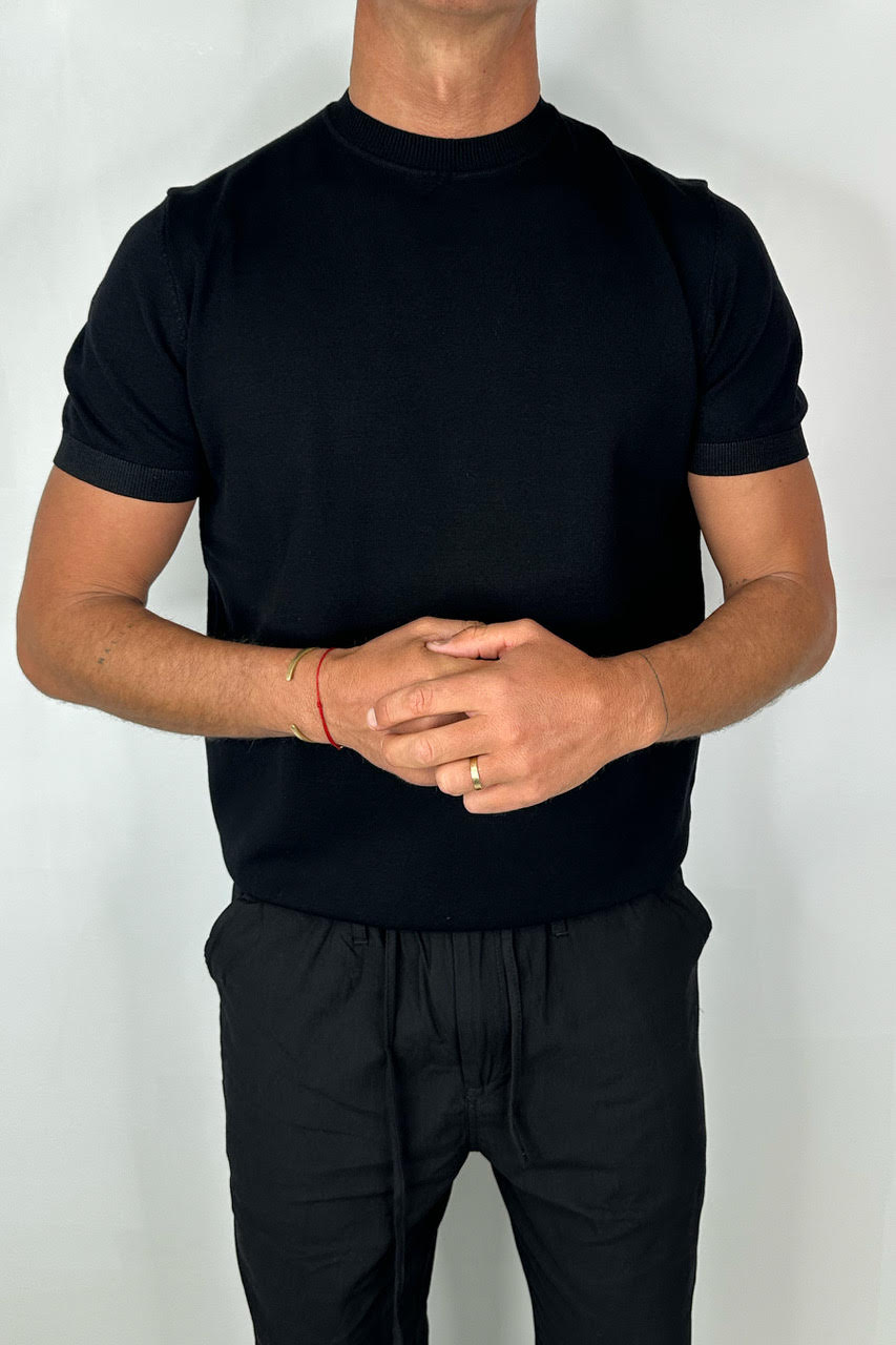 Nigel Fitted Knitted Tee Black