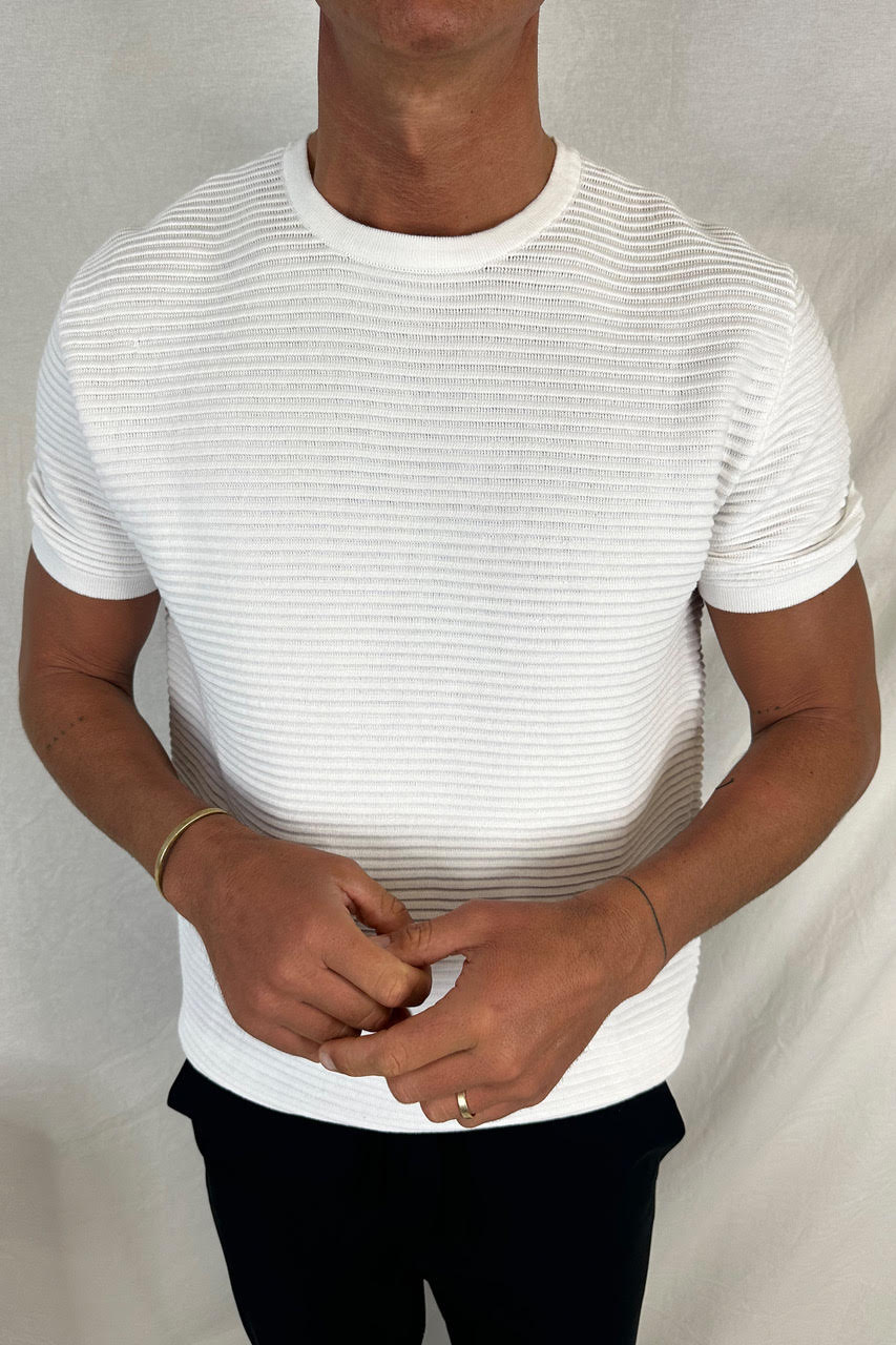 Horizontal Rib Knit Tee White