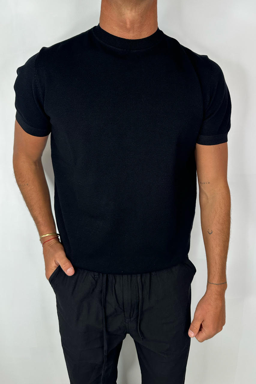 Nigel Fitted Knitted Tee Black