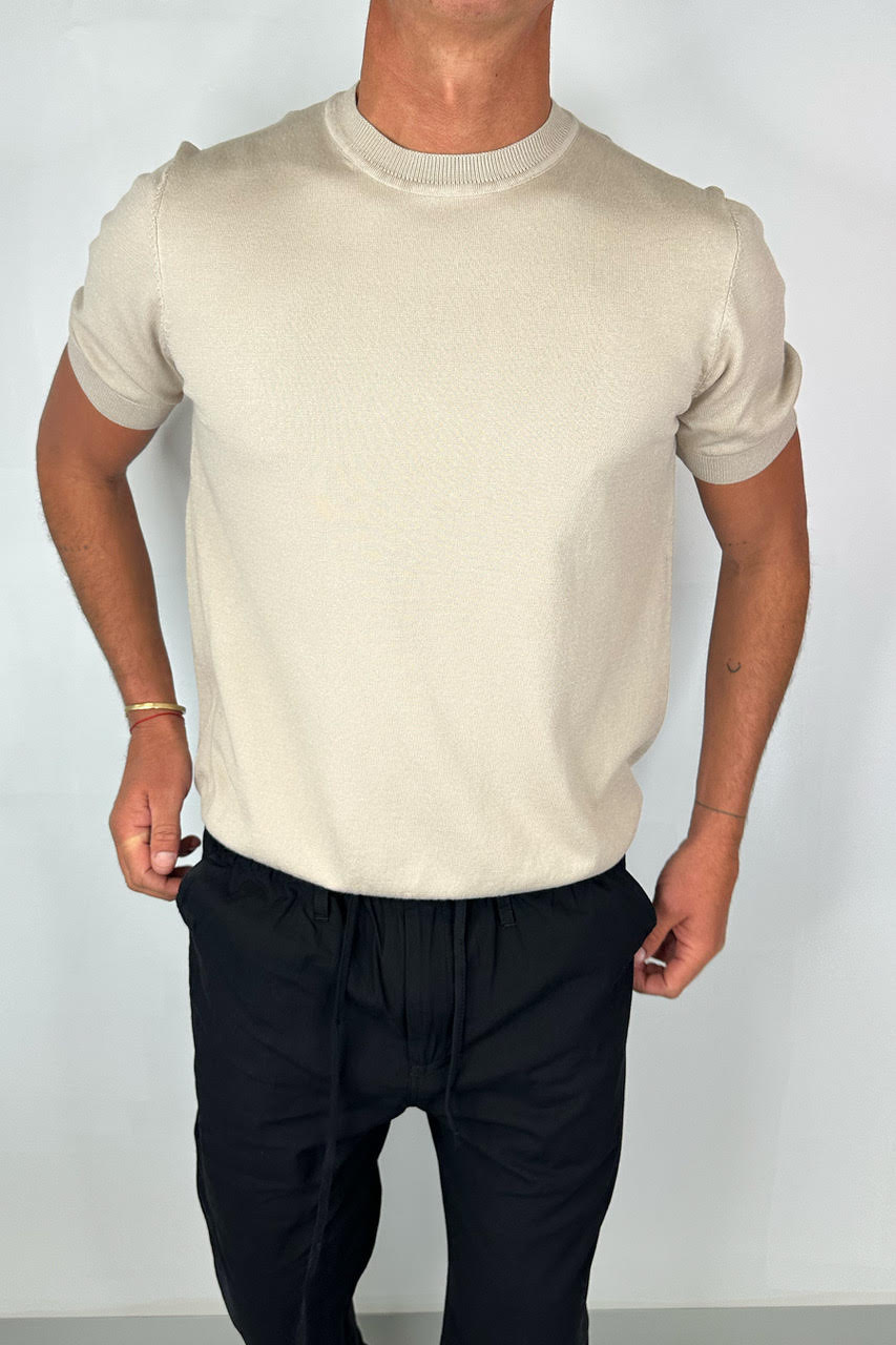 Nigel Fitted Knitted Tee Oat