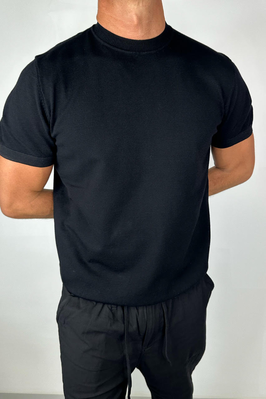 Nigel Fitted Knitted Tee Black