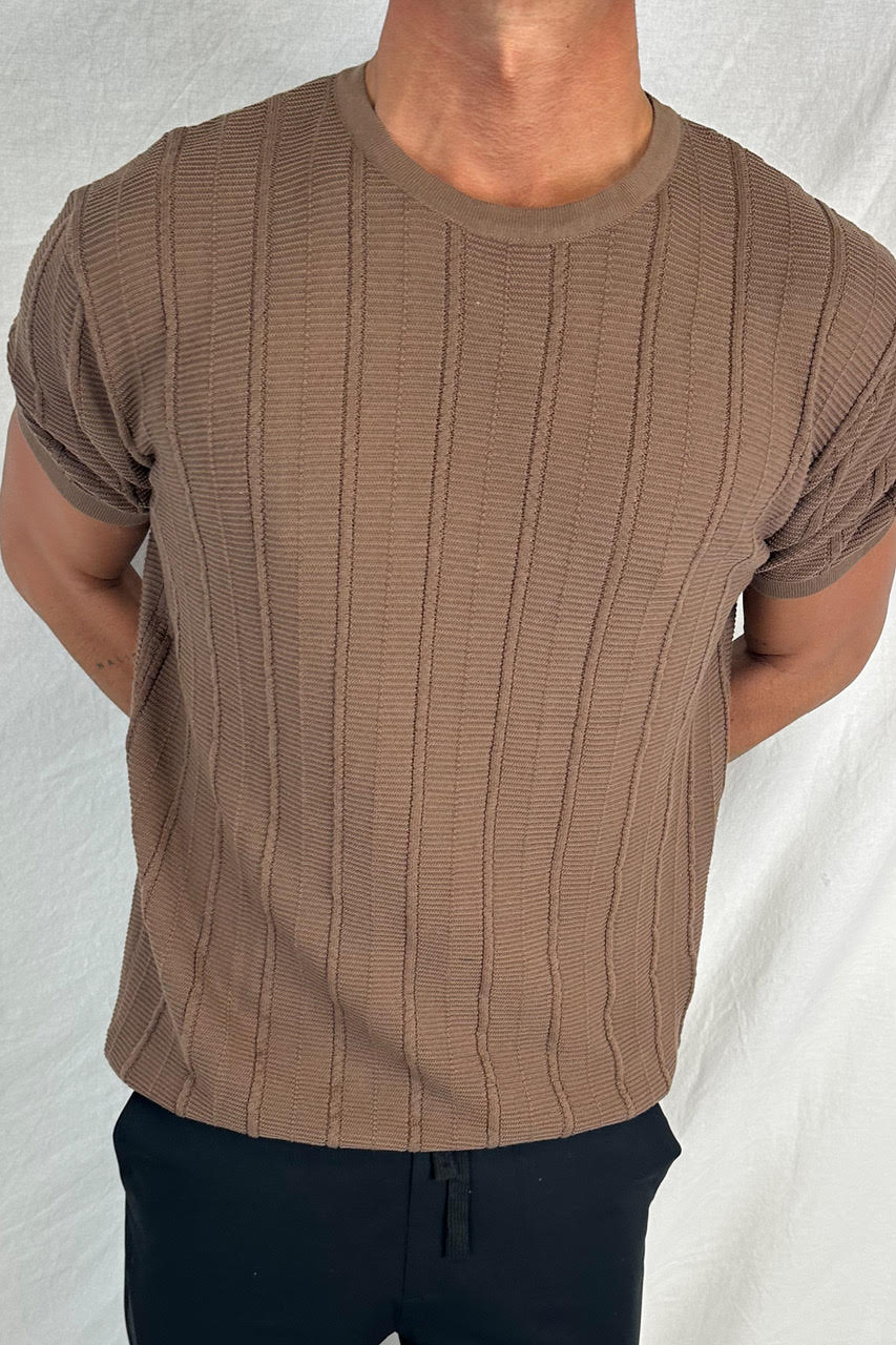 Nelson Fitted Knitted Tee Rib Choc