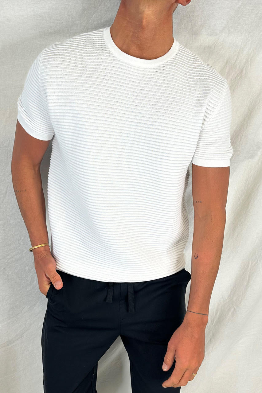Horizontal Rib Knit Tee White