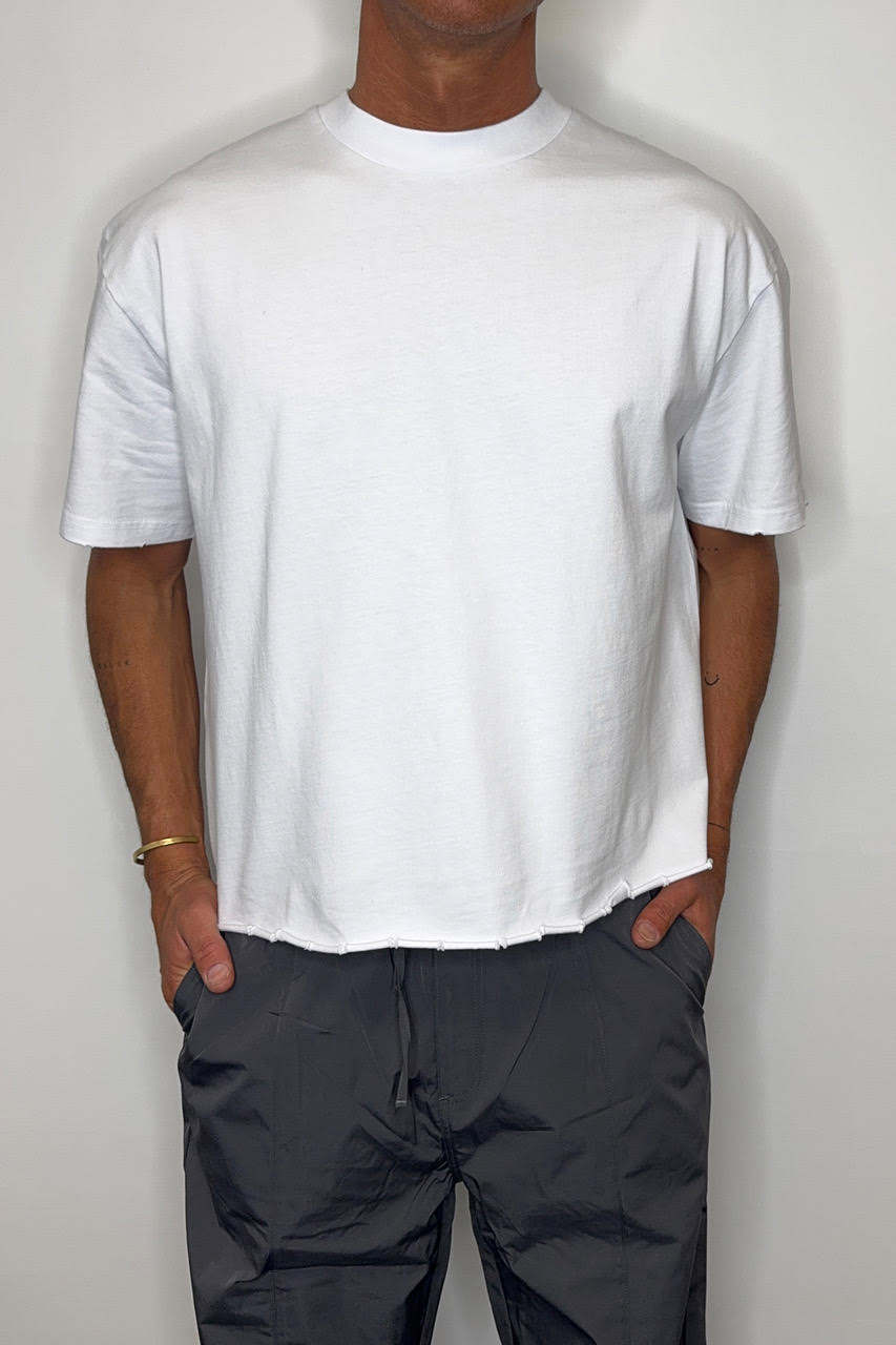 Raw Crop Distress Tee White