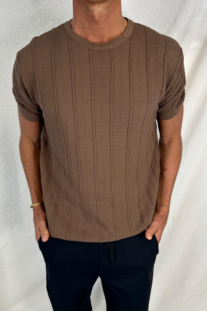 Nelson Fitted Knitted Tee Rib Choc
