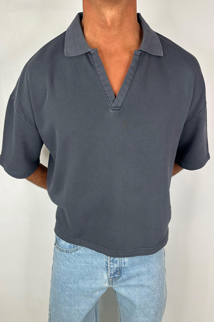 Jersey Crop Polo Charcoal