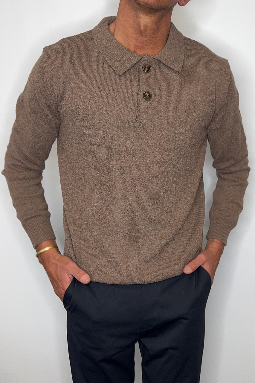Combed Long Sleeve Polo Choc