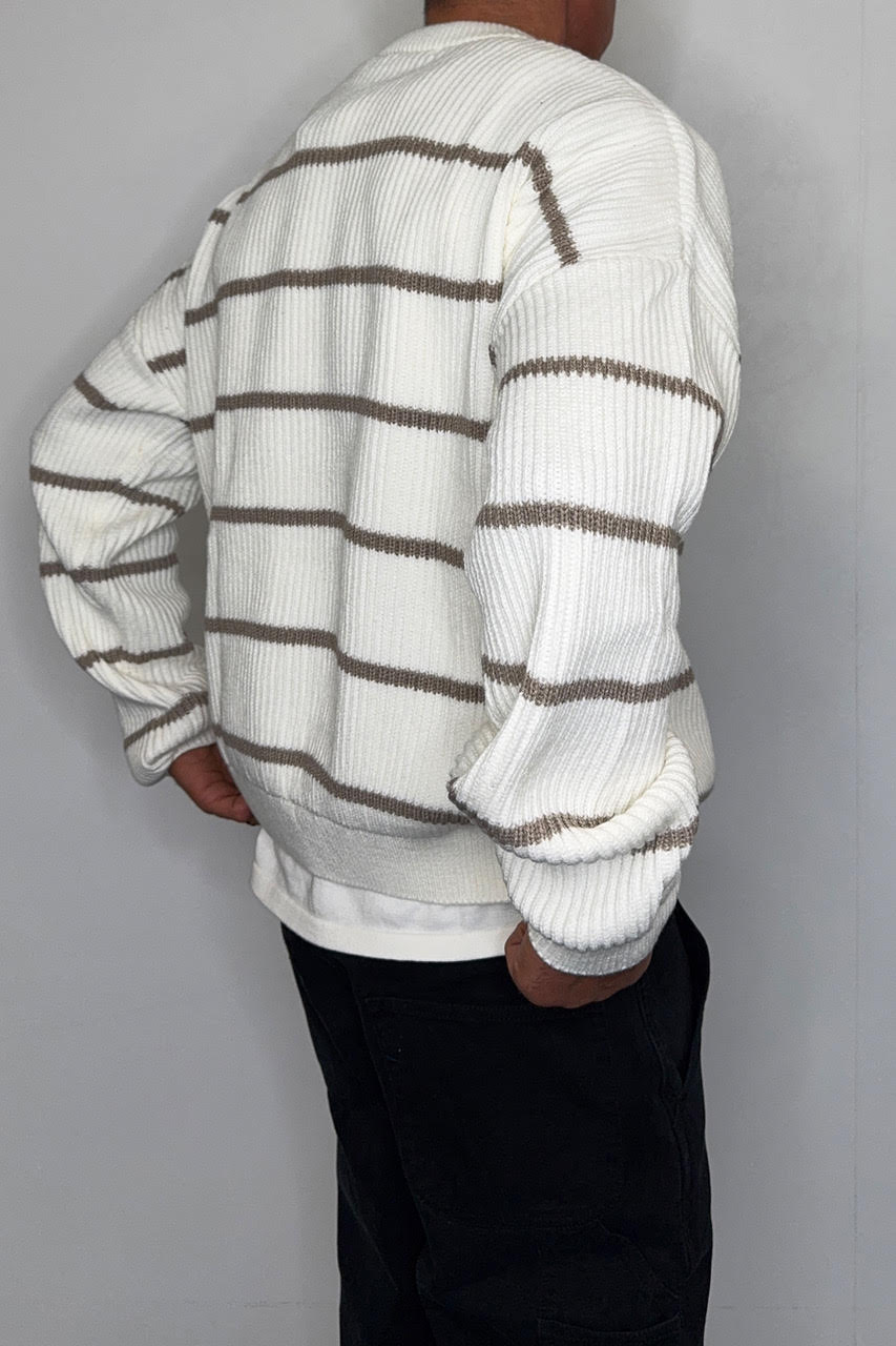 Drop Sleeve Heavy Knit White Stripe
