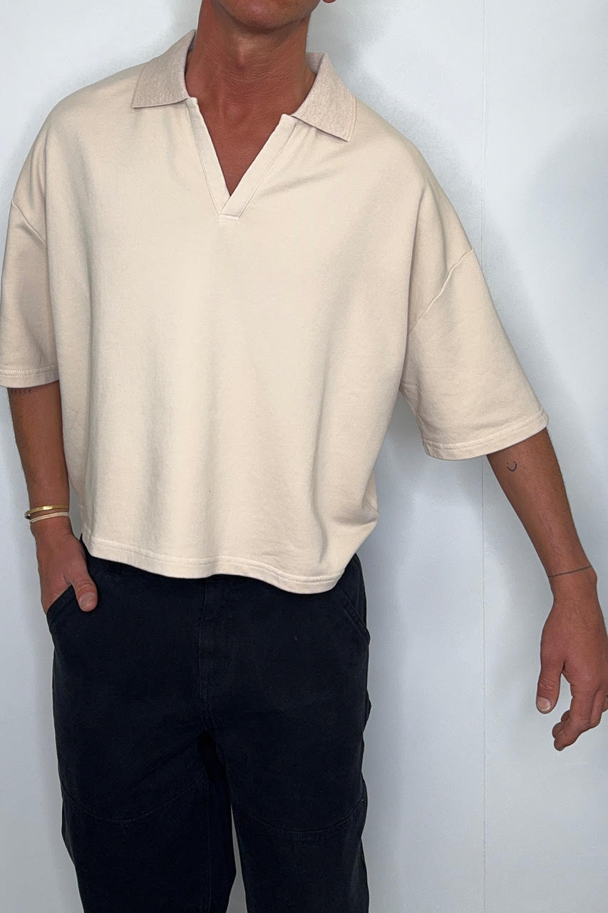 Jersey Crop Polo Sand