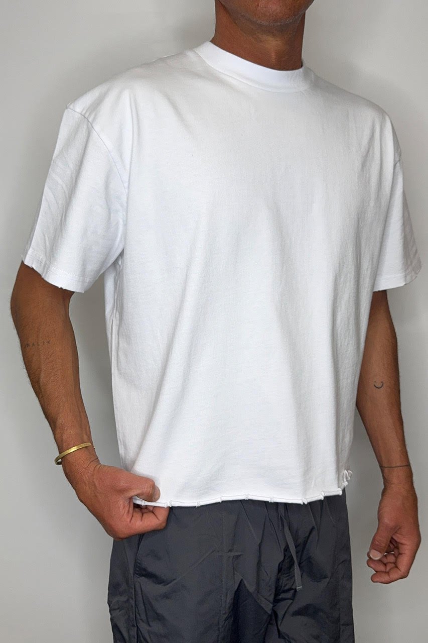 Raw Crop Distress Tee White