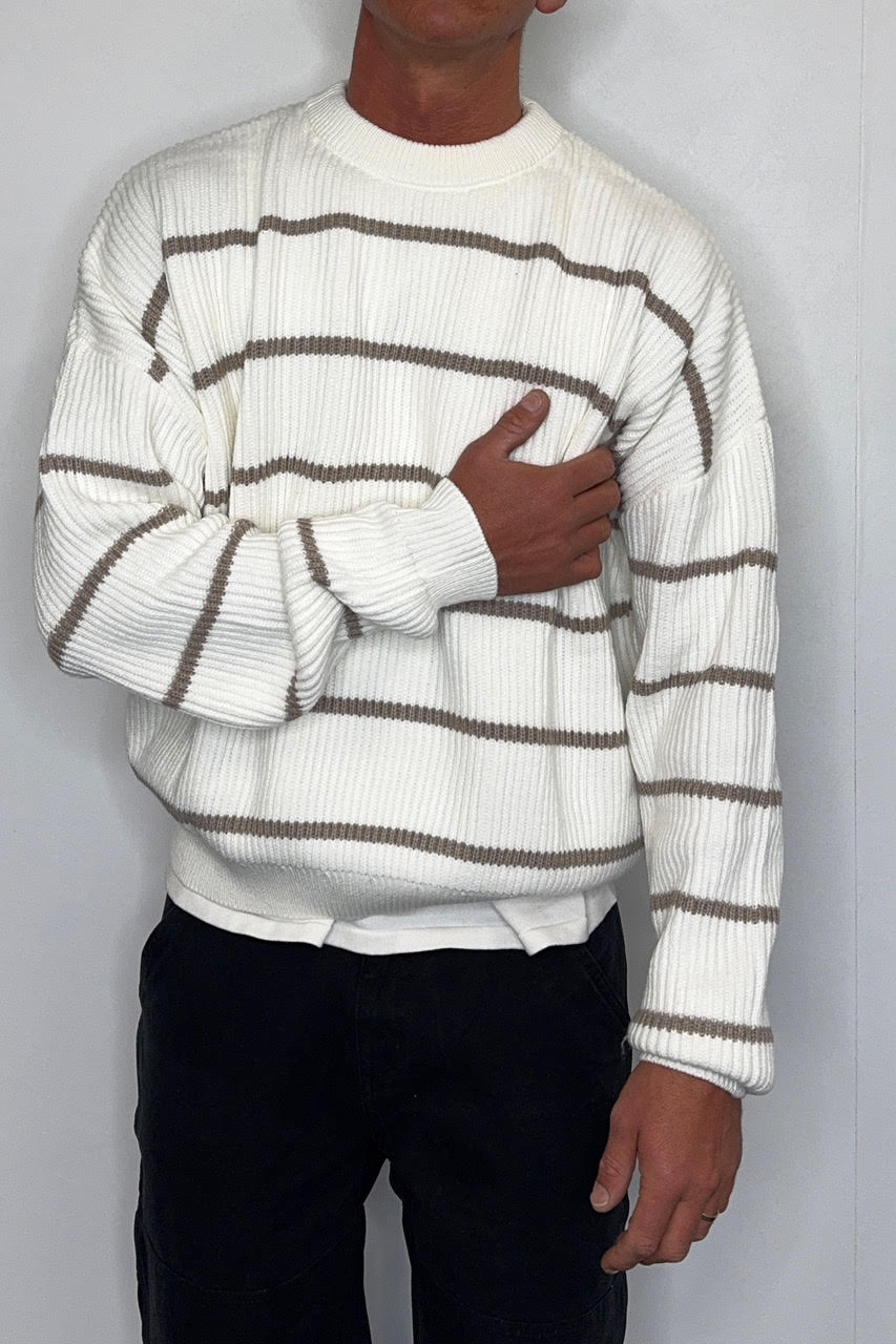 Drop Sleeve Heavy Knit White Stripe