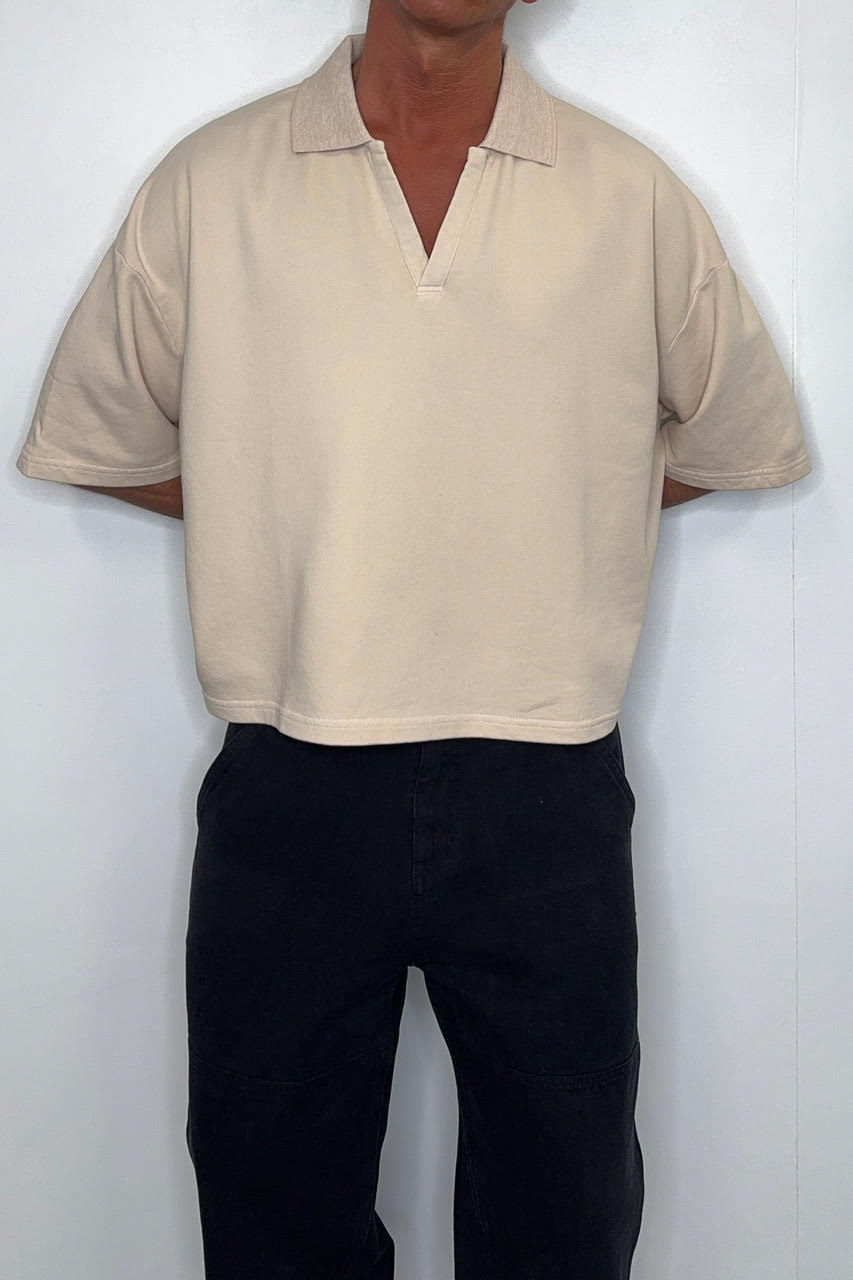 Jersey Crop Polo Sand