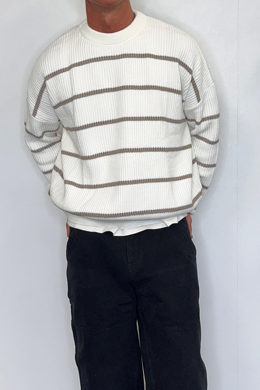 Drop Sleeve Heavy Knit White Stripe
