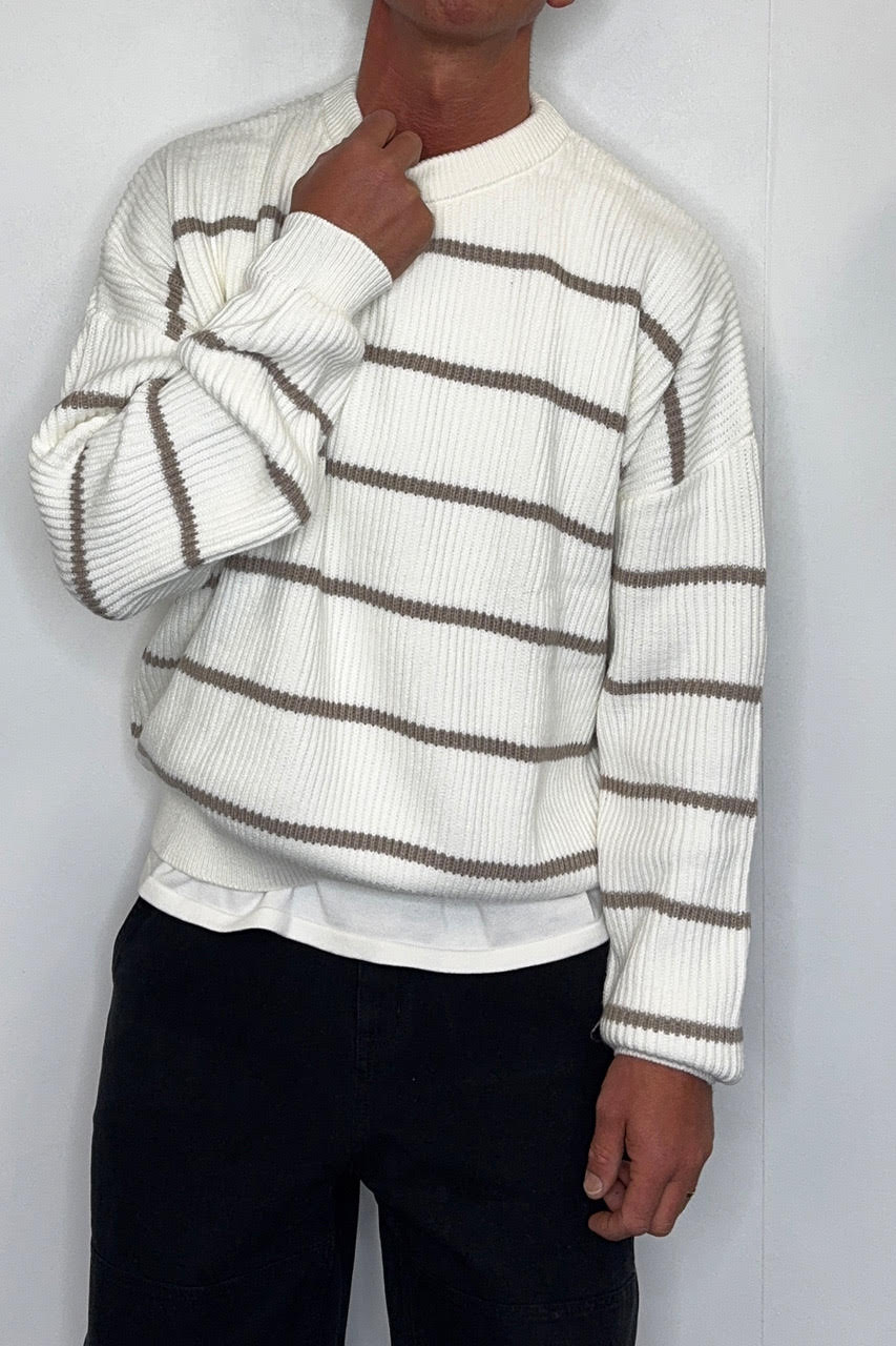 Drop Sleeve Heavy Knit White Stripe