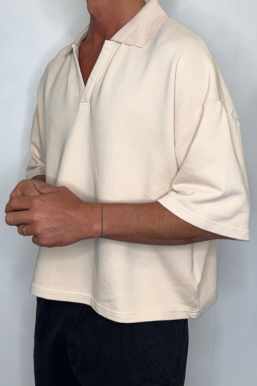 Jersey Crop Polo Sand