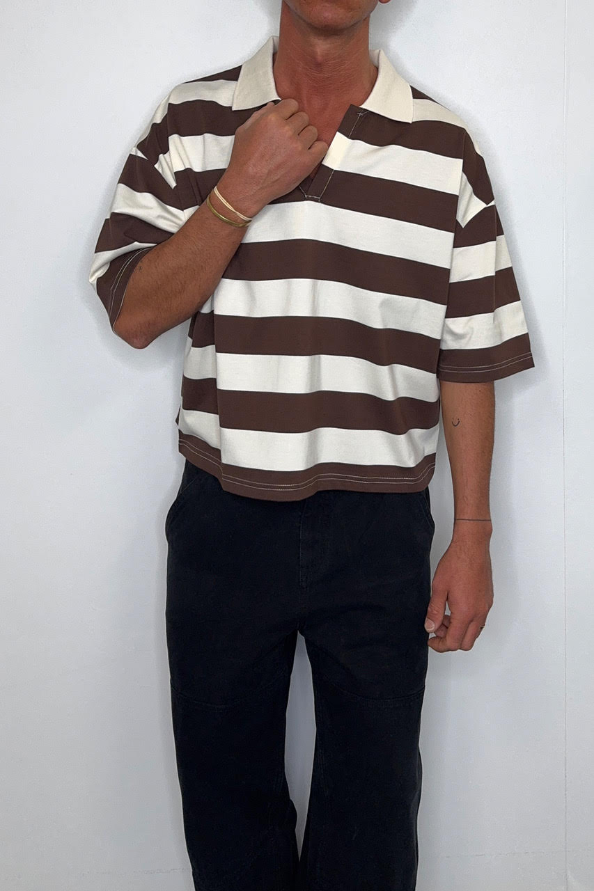 Jersey Crop Polo Stripe Choc
