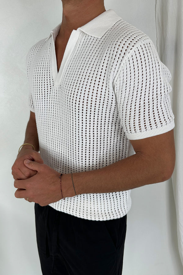 NTH Crochet Knit Polo White