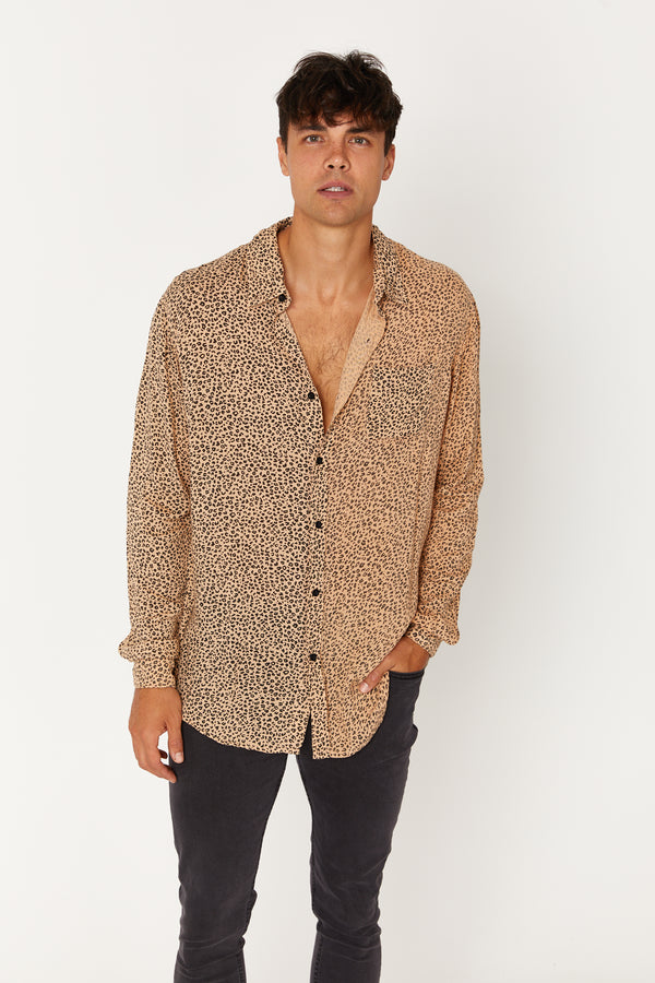 Jack Boating Button Up Long Sleeve Shirt Rayon Leopard