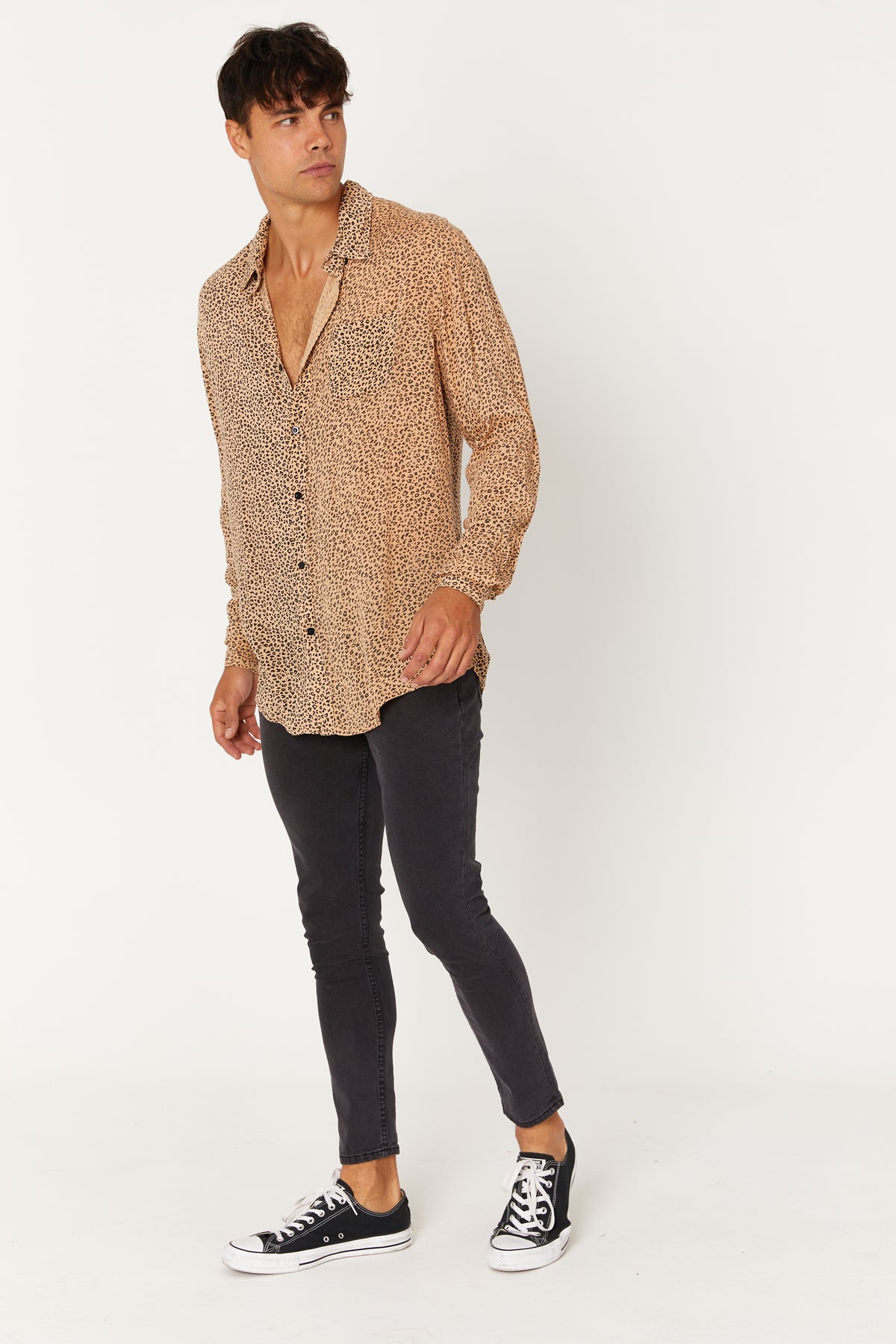 Jack Boating Button Up Long Sleeve Shirt Rayon Leopard