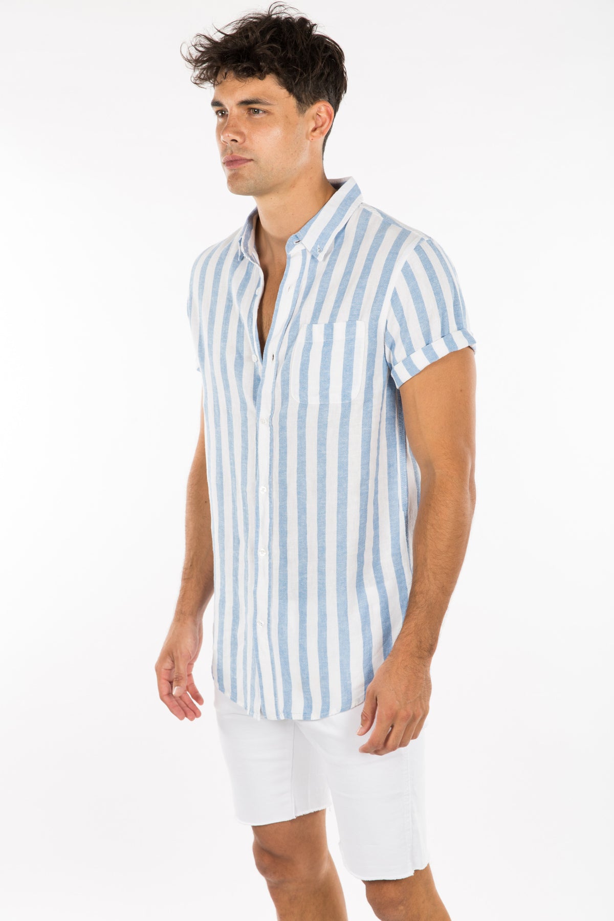 Soft Linen Stripe Shirt Blue