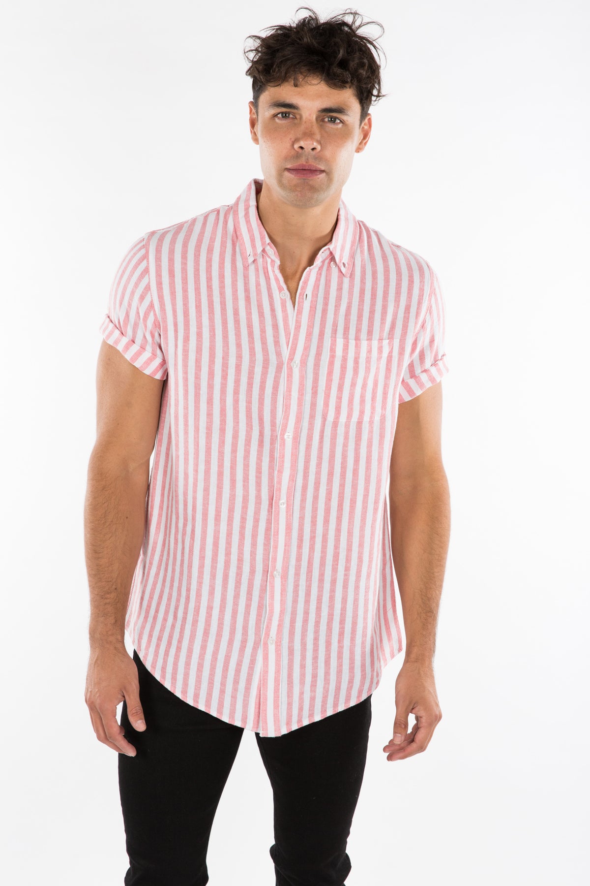 Soft Linen Stripe Shirt Peach