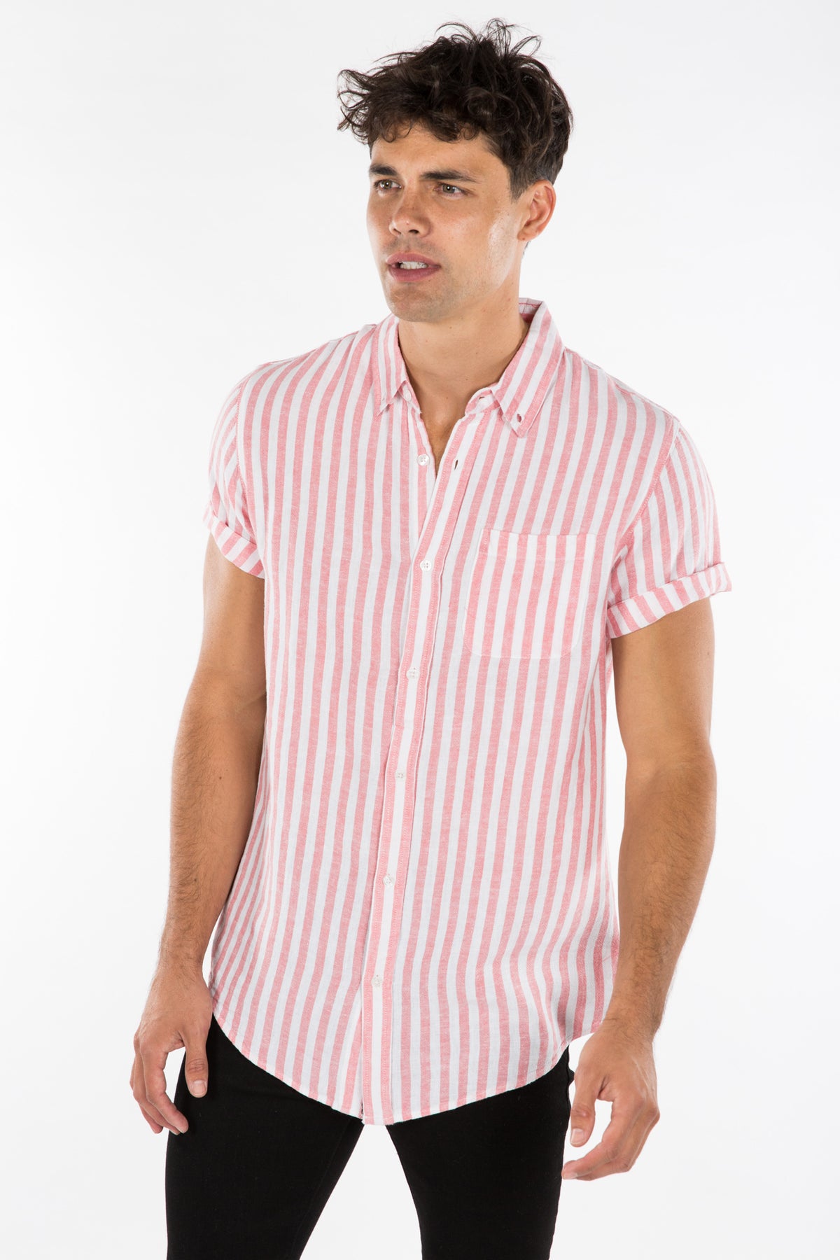 Soft Linen Stripe Shirt Peach
