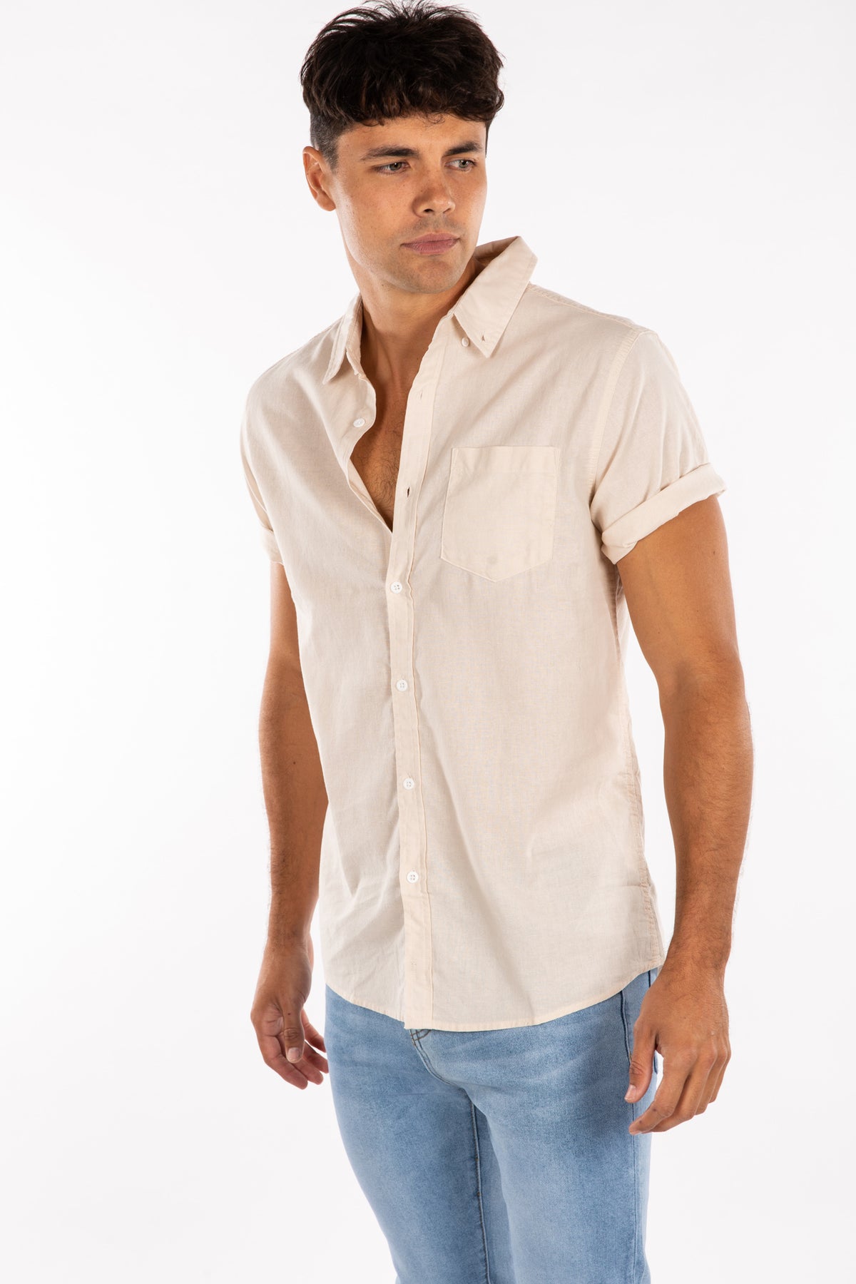 Danny Short Sleeve Linen Shirt Beige