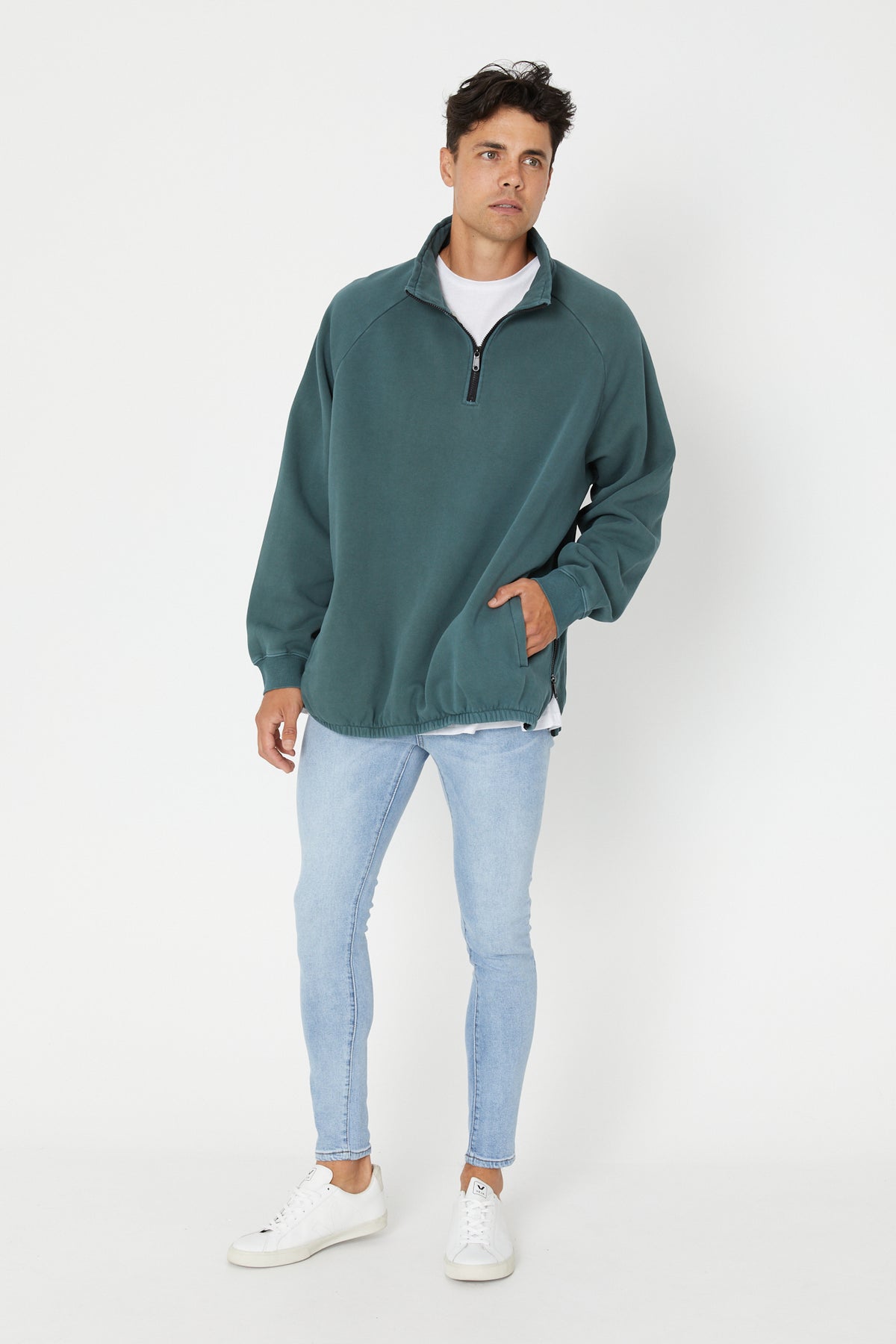 Frank Fleece Quarter Sweater Emerald
