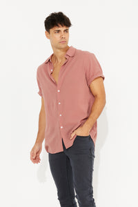 Hudson Short Sleeve Button Up Shirt Cotton Salmon