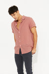 Hudson Short Sleeve Button Up Shirt Cotton Salmon