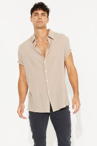 Hudson Short Sleeve Button Up Shirt Cotton Bone