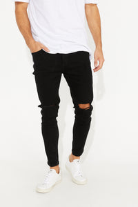 Distressed Denim Jeans Solid Black Skinny