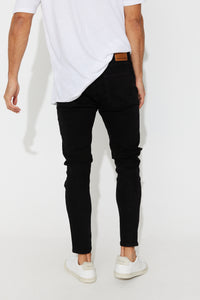 Distressed Denim Jeans Solid Black Skinny