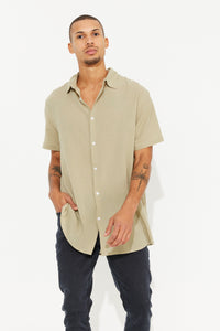 Hudson Short Sleeve Button Up Shirt Cotton Light Khaki