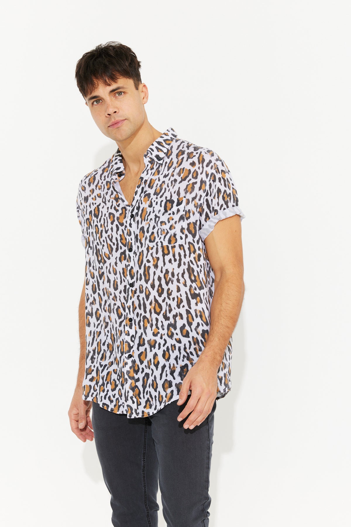 Jack Boating Button Up Shirt Rayon Wild Cat