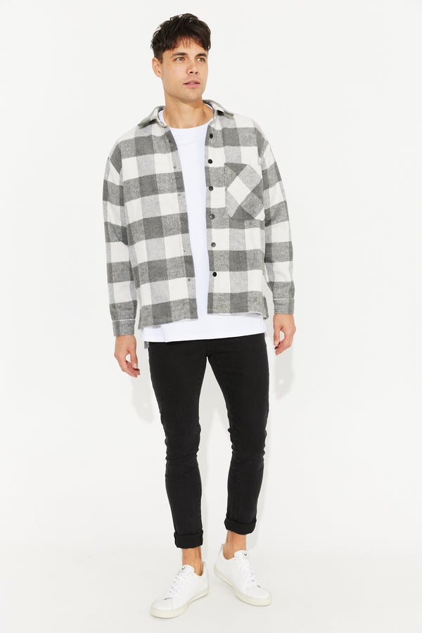 Origin Check Heavyweight Button Up Overshirt Wool/Poly Grey