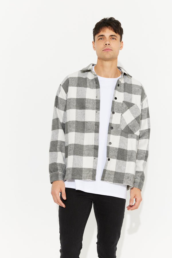 Origin Check Heavyweight Button Up Overshirt Wool/Poly Grey