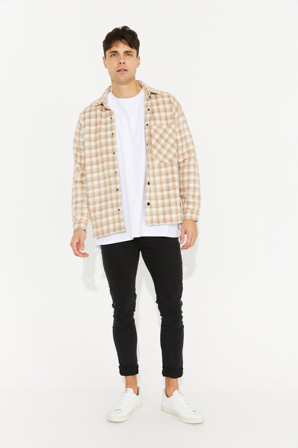 Origin Check Heavyweight Button Up Overshirt Wool/Poly Sand