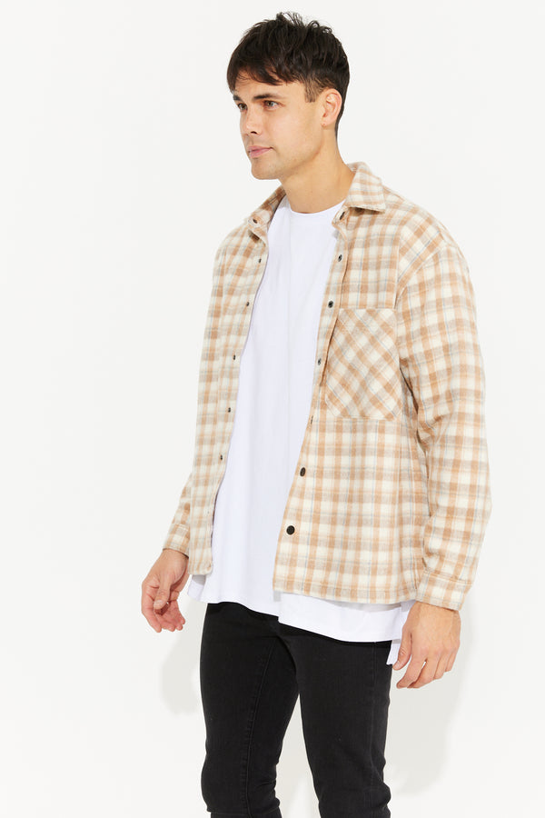 Origin Check Heavyweight Button Up Overshirt Wool/Poly Sand