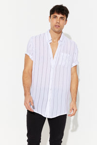 Jack Boating Button Up Shirt Rayon Stripe White