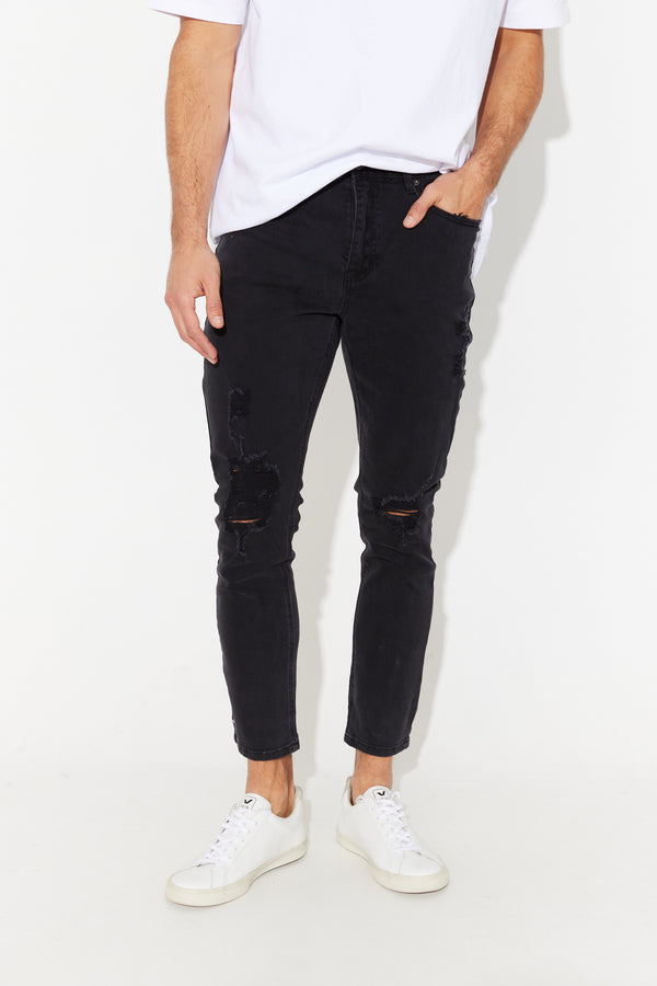 NTH Scratch Denim Jeans Solid Black Skinny