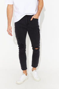 NTH Scratch Denim Jeans Solid Black Skinny