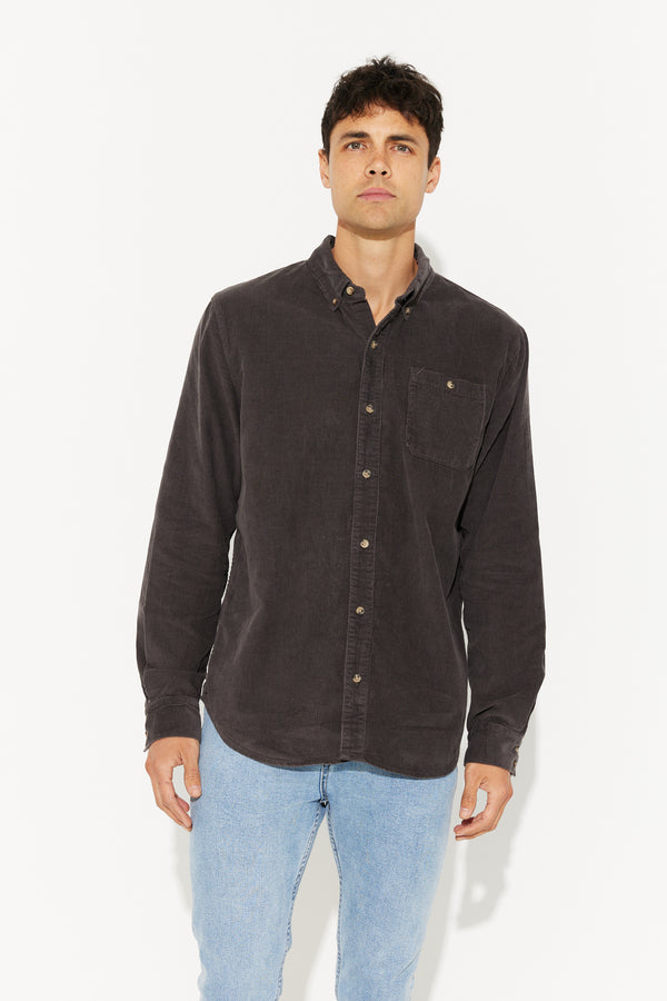 NTH Cord Button Up Long Sleeve Shirt Cotton Charcoal