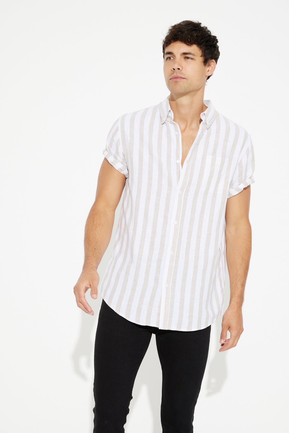 Soft Linen Stripe Shirt Beige