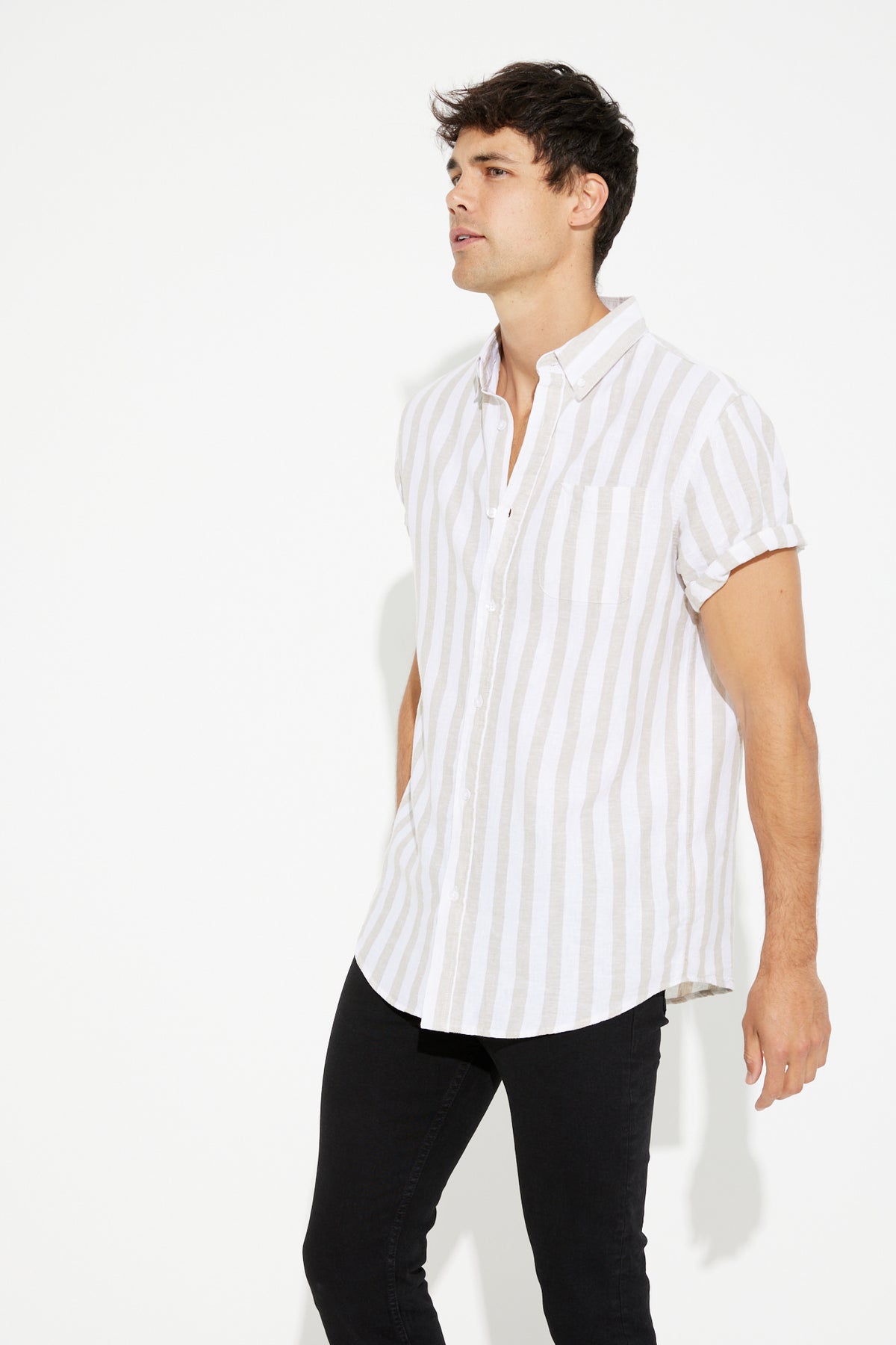 Soft Linen Stripe Shirt Beige