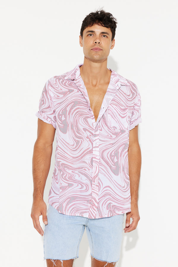 Jack Boating Button Up Shirt Rayon Wave Pink