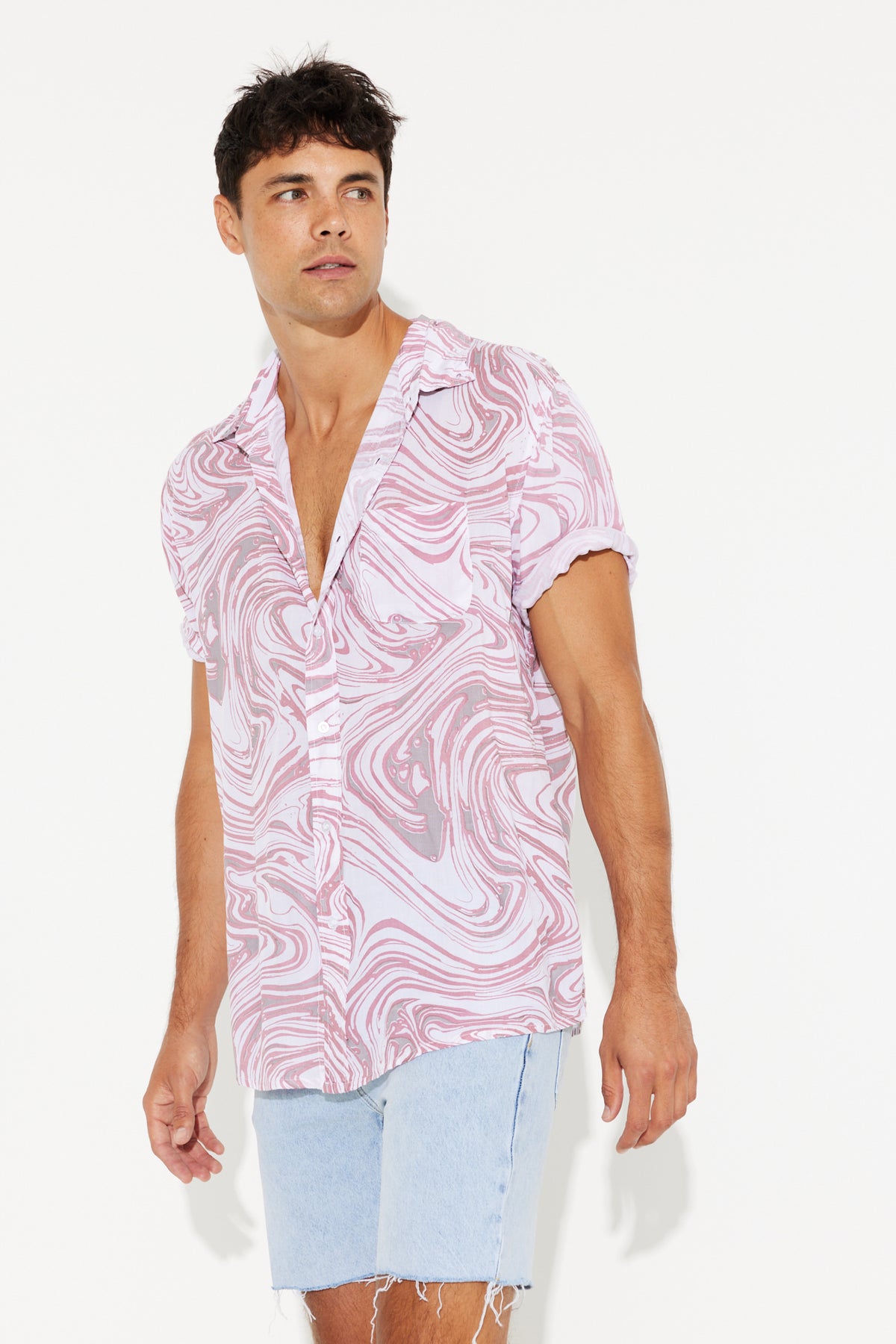 Jack Boating Button Up Shirt Rayon Wave Pink