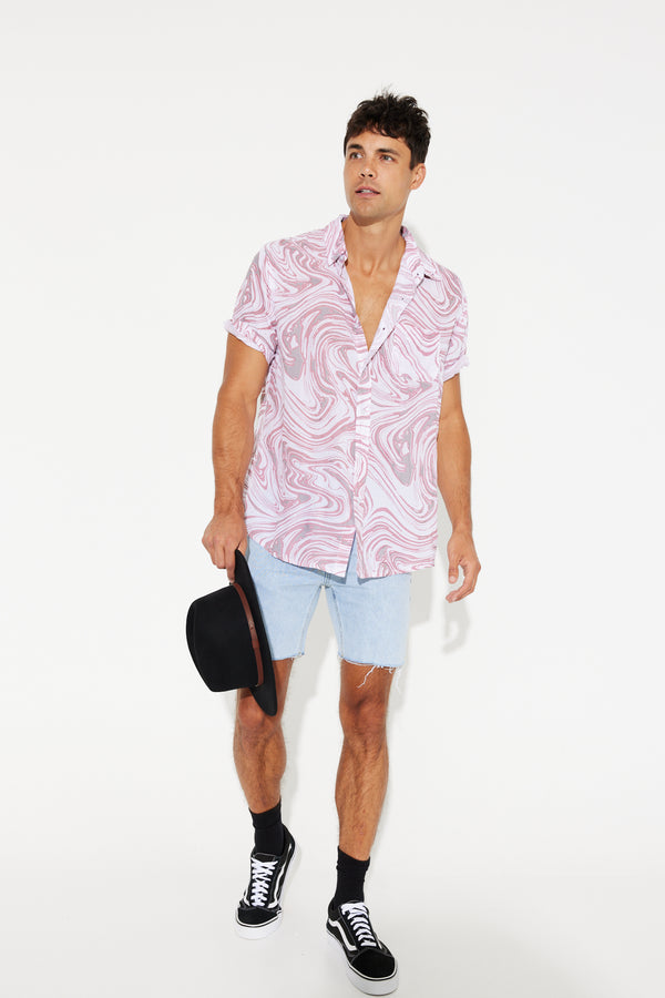 Jack Boating Button Up Shirt Rayon Wave Pink